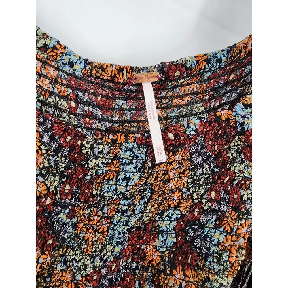 FREE PEOPLE Back On Puff Sleeve Smocked Crop Top Womens Size XS Extra Small